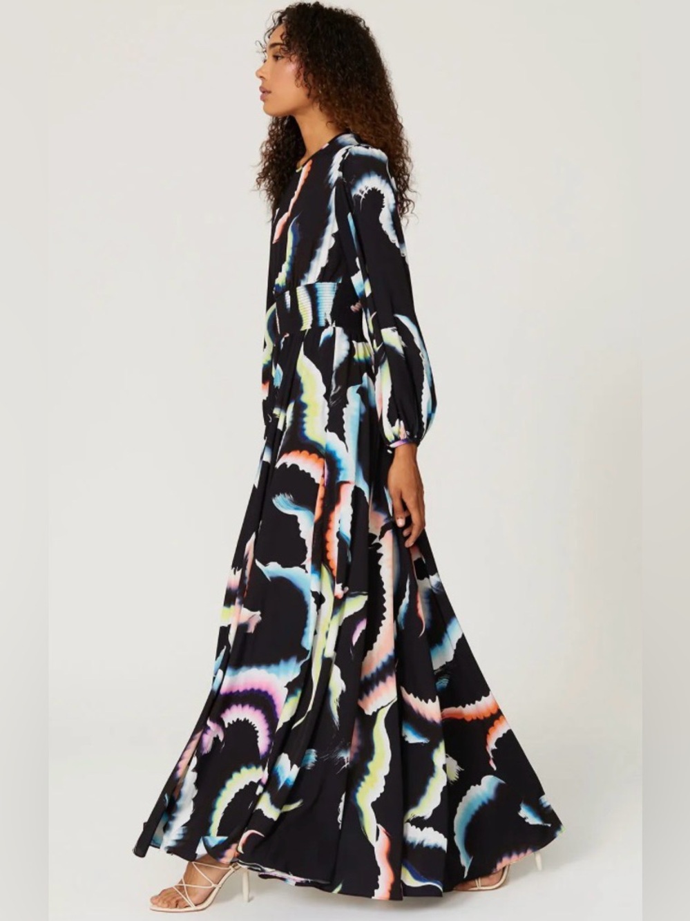 A.L.C. Black Maxi Dress with Multicolor Wave Print